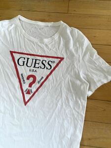 セール 即決1円 GUESS ゲス メンズ ロゴプリント クルーネック 半袖Tシャツ 白 中古