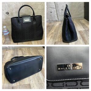 本物☆BALENCIAGA バレンシアガ BB柄 キャンバス トートバッグ レザーバッグ 黒 ハンドバッグ ビジネス バッグ A4可能 レディース メンズの画像5