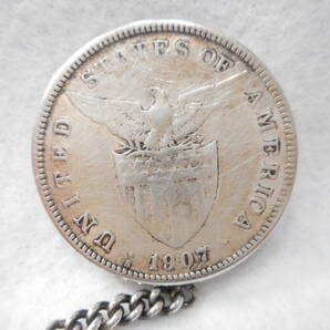 ◇ONE PESO 1ペソ 銀貨 大型銀貨 1907 米領 アメリカ領 フィリピン キーホルダー 925 硬貨 古銭 Philippines One Peso Silverの画像3