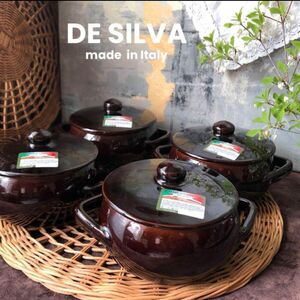 イタリア製　DE SILVA（デ・シルバ）耐熱食器　両手鍋　蓋付き　4個セット