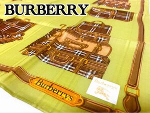 BURBERRY バーバリー　大判ハンカチ　スカーフ　激レアデザイン　バッグ柄　トランクデザイン　新品未使用品　グリーン