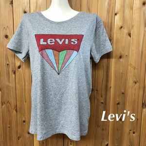 Levi's＊リーバイス レディースM グレー 半袖Tシャツ トップス ビッグロゴ プリントTシャツ カジュアル 古着