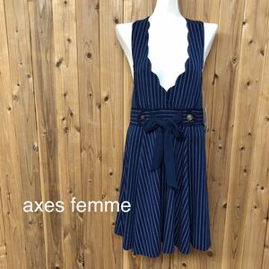 axes femme＊アクシーズファム レディースM ミニワンピース ストライプ柄 ネイビー ウエストリボン ガーリー 