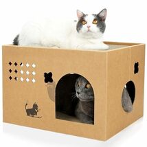 ULIGOTA猫 爪とぎ 段ボール キャットハウス 猫用 つめとぎ ダンボールハウス 猫ベッド 通気 丈夫 ストレス解消 簡単_画像1