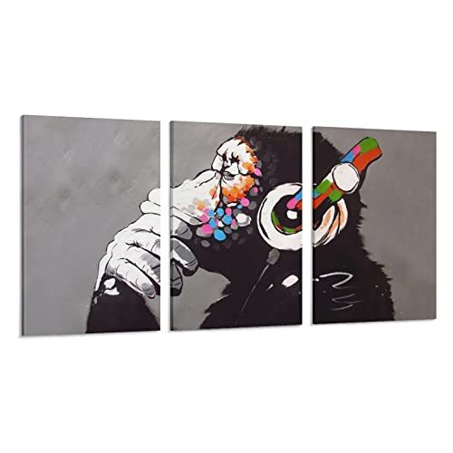 음악을 듣는 원숭이 포스터 Banksy Banksy 침팬지 아트 패널 아트 프레임 캔버스 아트 액자 장식 그림 벽 교수형 벽, 삽화, 그림, 다른 사람