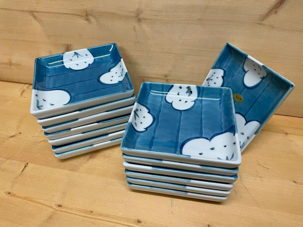 ◆New◆Arita ware/blue and white*hand-painted/square deep plate/set of 14◆serving plate/dessert plate/individual plate◆Kappo/Kaiseki/restaurant/ryokan/dining hall/izakaya◆Unused/in our store's stock/discounted price◆, Tableware, Japanese tableware, others
