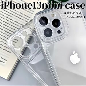 iPhone13miniケース シンプル クリア 透明 強化ガラスフィルム TPU スマホケース iPhoneケース 