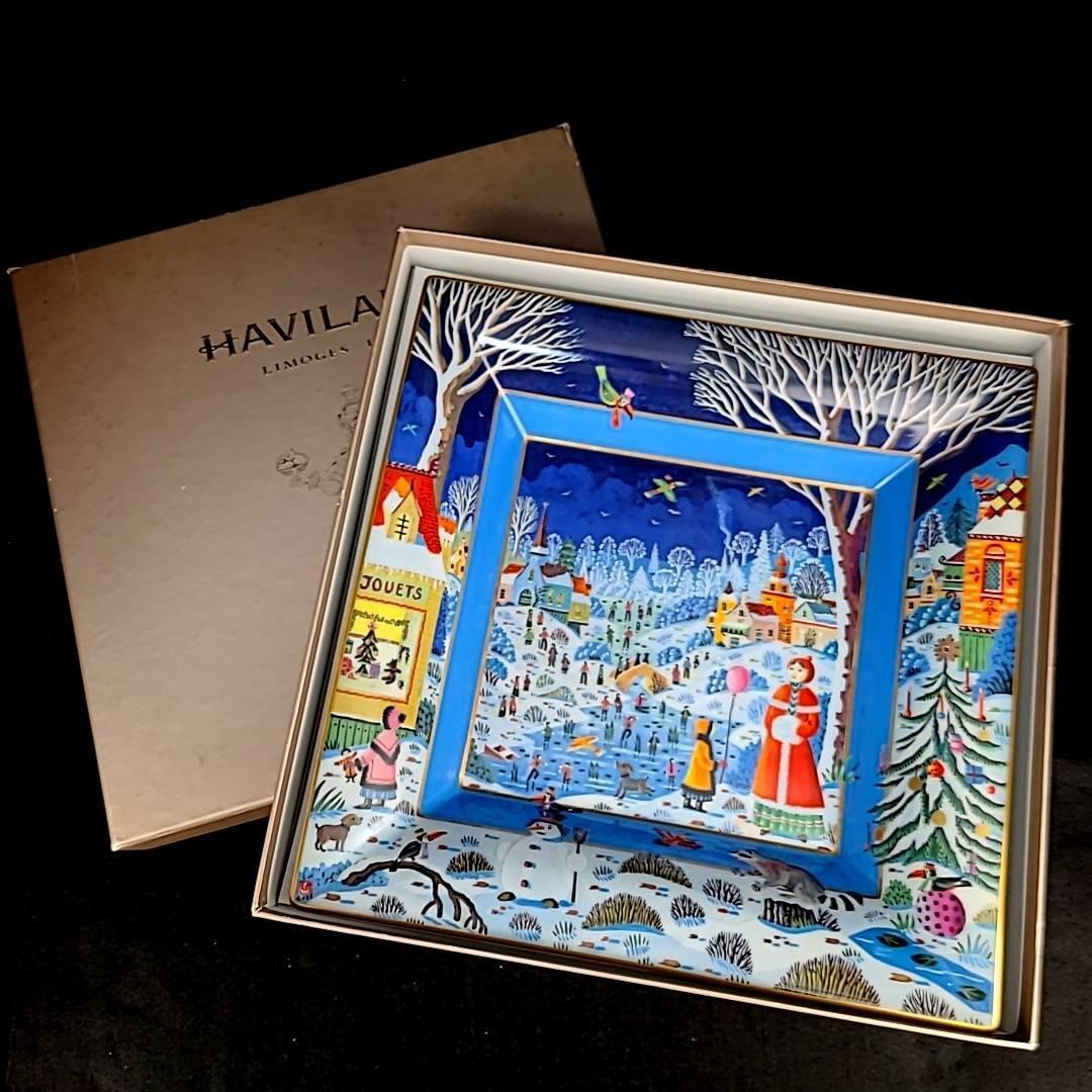 △Good condition ◆ HAVILAND Alan Thomas hand-painted square plate, limited to 250 pieces worldwide, box included, Western-style tableware, plate, dish, Serving plate, Flare Plate