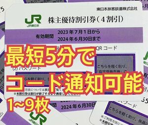 【10分以内にコード連絡可】JR 東日本 株主優待割引券（2024年6月30日までのご購入）1枚/2枚/3枚/4枚/5枚/6枚/7枚/8枚/9枚