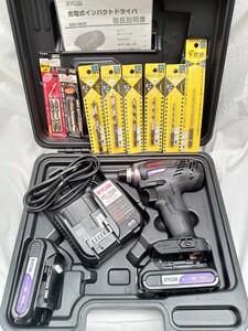 リョービ　インパクトドライバ未使用品です。BID-1805 充電器UBC-1801L 電池パックB-1815Lが2個　ビット9本　 動作確認済み　　　