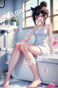 A-241435 AIグラビア イラスト アート セクシー 美人 美女 美少女 コスプレ A4サイズ ポスター お風呂 入浴 きれい かわいい ポップ