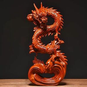 極美品★龍置物実木家居居間動物装飾工芸品 高さ20cm