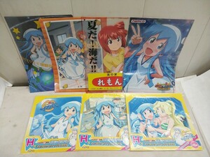 レターパックR／侵略!? イカ娘 グッズセット【 A4クリアファイル×4枚＋マイクロファイバーハンドタオル(未開封)×3枚 】未使用在庫品