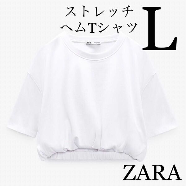 極美品ZARA 大人気店舗オンライン完売！ストレッチヘムTシャツ ホワイト　L