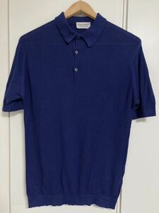 JOHN SMEDLEY／ジョン スメドレーの半袖ニットポロシャツ　送料無料　 Lサイズ　ネイビー　紺