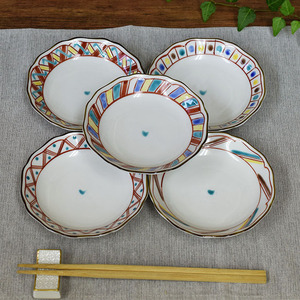 【即決】送料無料！九谷焼 小皿5枚セット 色絵絵変り　陶器 和食器 お皿 伝統工芸 和柄 美品 新品 未使用