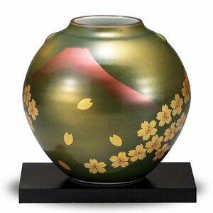 【即決】送料無料! 九谷焼 花瓶 赤富士桜(花台付き) 陶器 花瓶 置物 日本製 ブランド 伝統工芸品 美品 新品 未使用