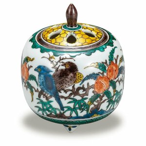 [ prompt decision ] free shipping! Kutani 3.5 number censer old Kutani flowers and birds tree boxed also box ceramics ornament made in Japan brand tradition handicraft beautiful goods new goods unused 