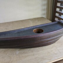 花入れ　木製　花器　茶道具　華道具　内側銅器　舟形_画像4
