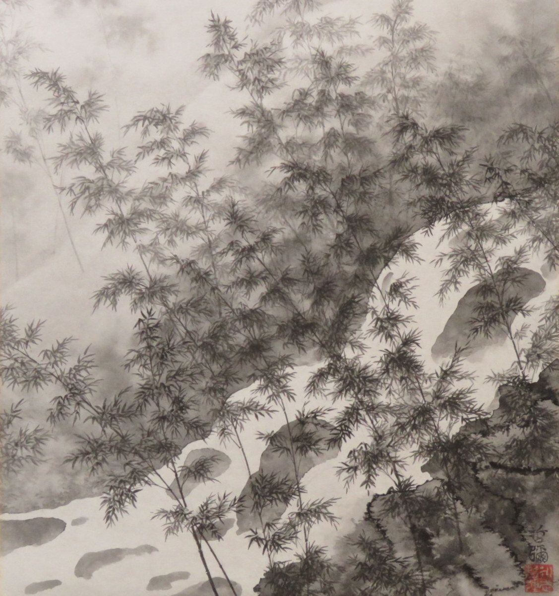 JY1275◆◇Hanging scroll Tetsuya Eitake Bamboo forest Shaku Gogyo lantern New work by contemporary artist◇◆Hanging all year round, everyday hanging, lucky charm, Japanese painting, painting, Japanese painting, landscape, Fugetsu