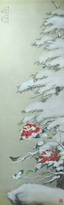 Art hand Auction JY1586◆◇掛軸 幸松春浦 雪椿図 尺五立 物故作家掛軸◇◆冬 日本画, 絵画, 日本画, 花鳥, 鳥獣