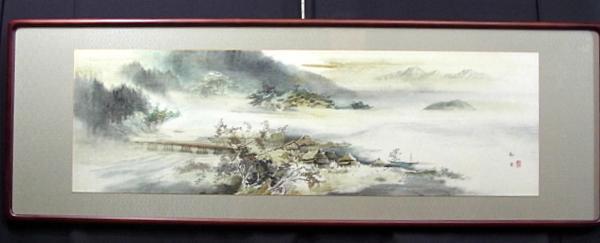 GY173-3◆◇飯尾剛史 淡彩山水(近江八景)◇◆扁額, 絵画, 日本画, 山水, 風月