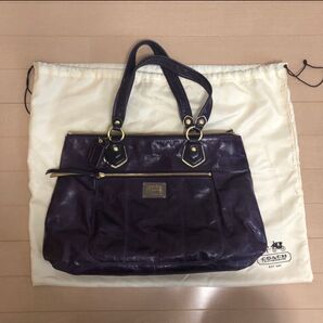 コーチ ポピー トートバッグ レザー COACH パープル チャーム付き