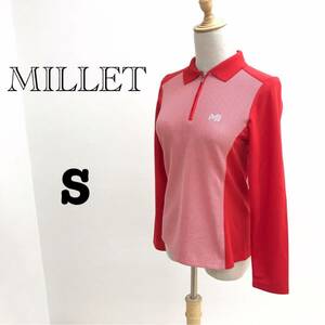 【新品】ミレー　スポーツウェア（赤×白、ボーダー）MILLET 長袖　ハーフジップ　カットソー　女性用　サイズ90（Sサイズ相当） 襟付き