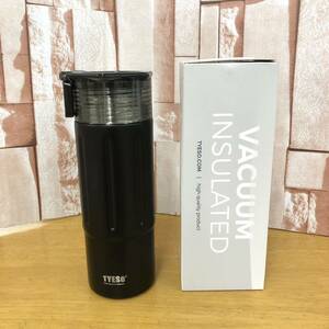 【新品】 TYESO ステンレスボトル 水筒 ドリンクボトル 保温 保冷 600ML 真空断熱 2WAYふた付き 持ち運び ブラック アウトドア レジャー