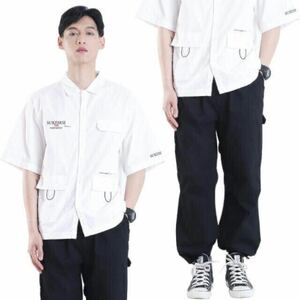 【新品訳あり】SUKESEM 半袖 シャツ パンツ 2点セット メンズ 3XL ホワイト ブラック ズボン カーゴパンツ ワークパンツ 長ズボン 綿100％