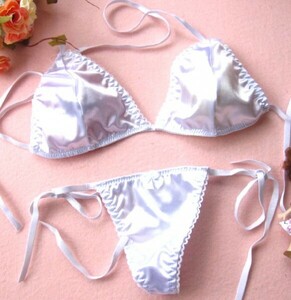 NA satin series cord bla& T-back set micro bikini bra T-back triangle bla white 