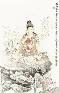 送料無料！ 【宣紙画芯】 中国画 仏像 菩薩像 観音像 縦幅 国画人物 工筆人物 東洋画 国画 中堂画 掛け物 未表装 zhzx114