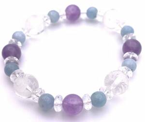  feng shui four god! natural stone carving crystal 10mm sphere & aquamarine & amethyst. bracele 