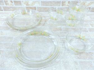 PYREX/ Pyrex . comb pattern pie plate / bowl / small bowl Vintage / Showa Retro / that time thing / made in Japan 9 point set [7195y1]