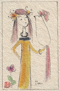 蔵書票 豊泉朝子 エクスリブリス 落款印 版画 プリント 女の子 鳥 2