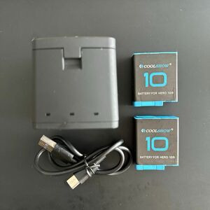 COOLSHOW GoPro Hero12/Hero11/Hero10/9交換バッテリー2個1800mAh およびバッテリー充電器
