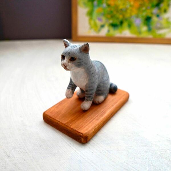 木彫り猫 6 ハンドメイド 置物