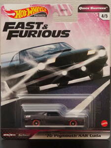 ホットウィール 70 PLYMOUTH AAR CUDA EURO MISSIO 黒 クーダ ミニカー ワイルドスピード RealRiders FAST＆FURIOUS 6 × HOT WHeeLs