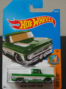 HOT WHeeLs CHEVY 1962 PICKUP 緑 シェビー ミニカー ローダウン SURF サーフ サーフィン Hasai ロングボード 付 Hoosier ホットウィール