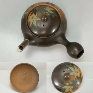 H0273 清水源二「北條」作 常滑焼 茶注 葉紋彫 茶道具 煎茶道具 横手急須 茶器 共箱の画像7