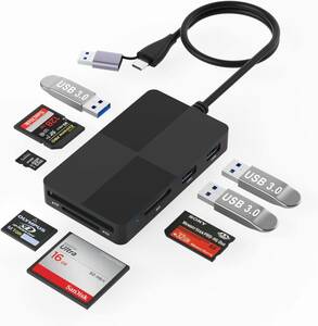 USB C USB3.0 SDカードリーダー USB3.0ポート×3+SD/TF/Micro SD/CF/XD/MSカードリーダーアダプター