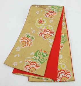 inagoya■晴れ着に合わせて☆【子供用袋帯】金色系 全通柄 仕立て済み 中古 着物 USED Kimono obi for kids y7920ho