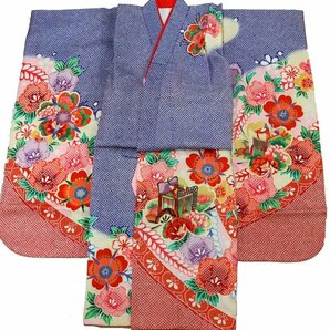 inagoya♪イベントや七五三に♪着用可【四つ身+襦袢】7歳用 女の子 化繊 中古 着物 USED kimono for kids y1635myの画像1