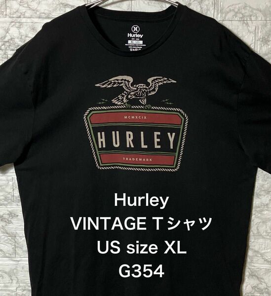 【レア】アメリカ古着 Hurley ハーレー XLsize ブラックTシャツ 大きめロゴプリント ビッグサイズ レトロ風 黒