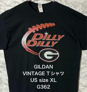 【レア】アメリカ古着 USA XLsize GILDAN ブラックTシャツ VINTAGE フロントプリント 黒 ギルダン