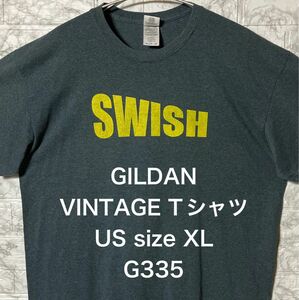 アメリカ古着 USA製 ビッグサイズ XLsize GILDAN ライトネイビーTシャツ イエロー文字プリント ビンテージ