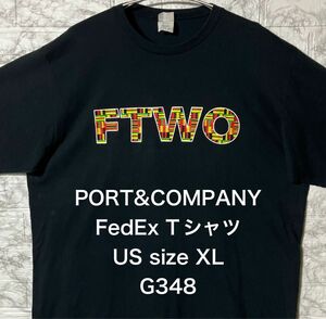 PORT&COMPANY アメリカ古着 USA FedEx XLsize ブラックTシャツ ビンテージ カラフル文字プリント 黒