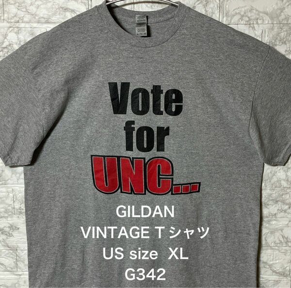 【レア】US古着 ビッグサイズ XLsize GILDAN グレーTシャツ アメリカ古着 VINTAGE 大きめ文字プリント