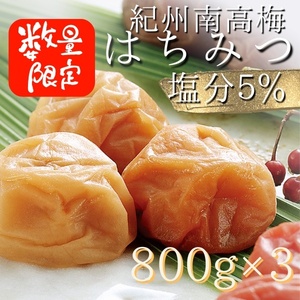 減塩５％　訳あり送料無料　はちみつ梅干し800g×３　完熟紀州南高梅　袋入り　つぶれ梅　はちみつ梅　うめぼし　免疫アップ　風邪　