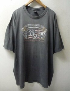 ◆HARLEY-DAVIDSON 90s 1997 ヴィンテージ XXXL 大きいサイズ フェード 雰囲気良い ハーレーダビッドソン 星条旗 Tシャツ グレー サイズ3XL